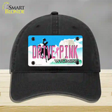 Drive Pink Wyoming Novelty License Plate Hat Unconstructed Cotton / Black