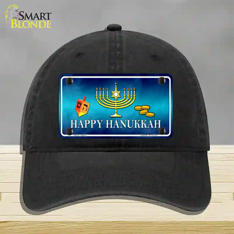 Happy Hanukkah Novelty License Plate Hat Unconstructed Cotton / Black