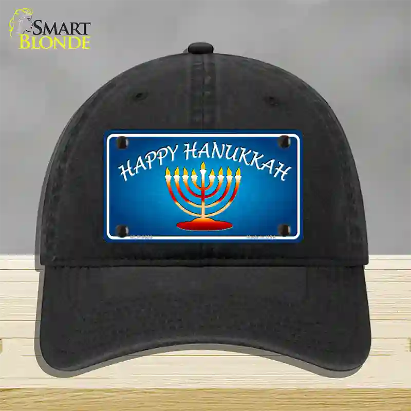 Hanukkah Novelty License Plate Hat Unconstructed Cotton / Black