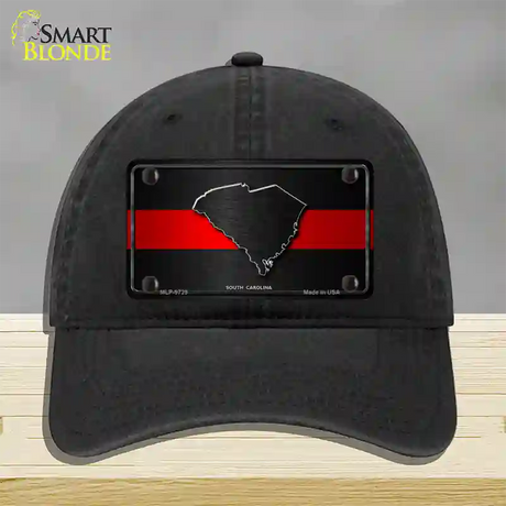 South Carolina Thin Red Line Novelty License Plate Hat Unconstructed Cotton / Black