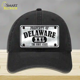 Property Of Delaware Novelty License Plate Hat Unconstructed Cotton / Black