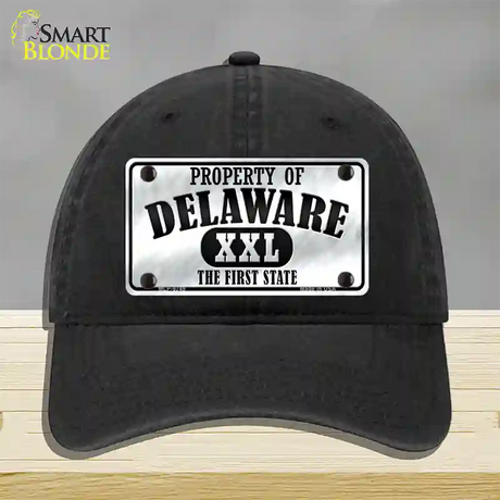 Property Of Delaware Novelty License Plate Hat Unconstructed Cotton / Black