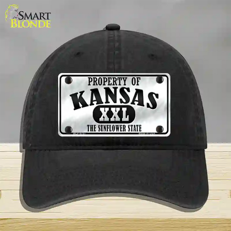 Property Of Kansas Novelty License Plate Hat Unconstructed Cotton / Black