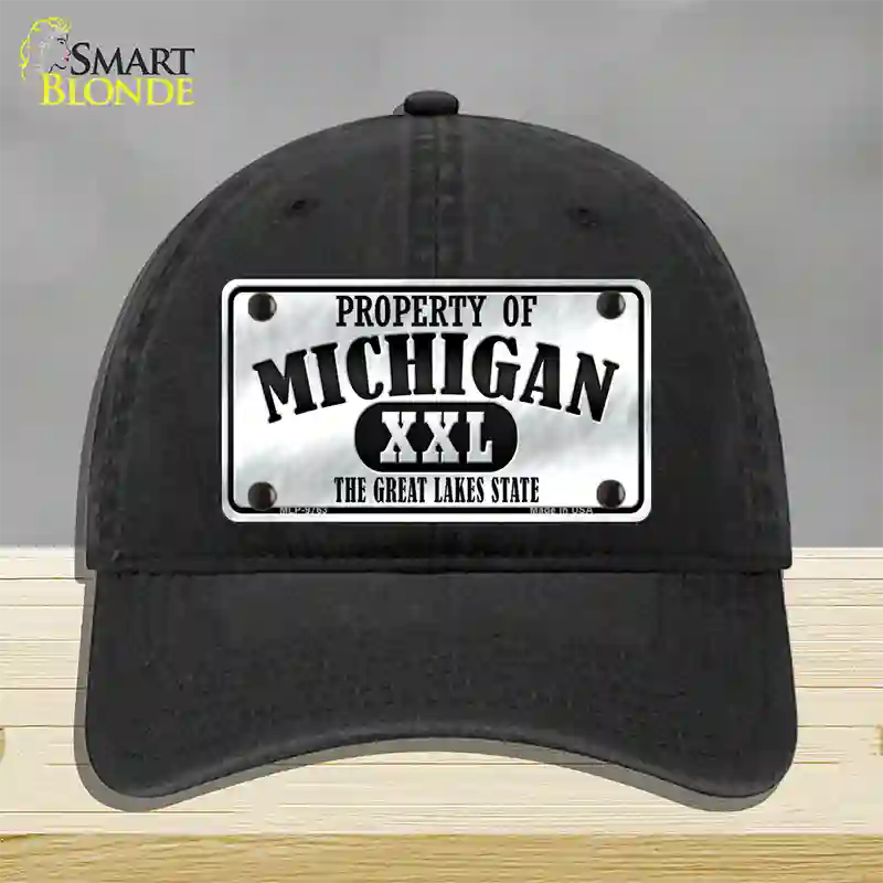 Property Of Michigan Novelty License Plate Hat Unconstructed Cotton / Black