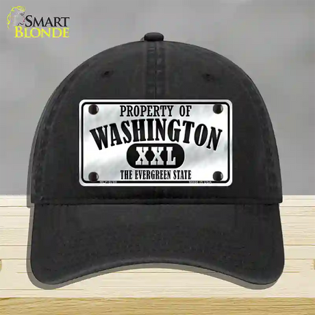 Property Of Washington Novelty License Plate Hat Unconstructed Cotton / Black