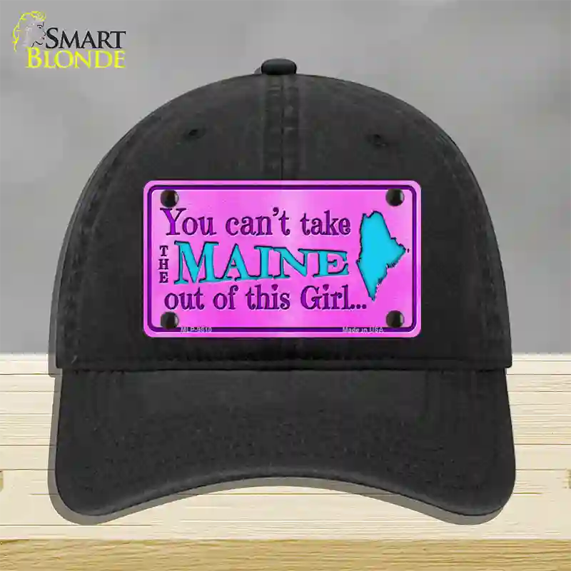 Maine Girl Pink Novelty License Plate Hat Unconstructed Cotton / Black