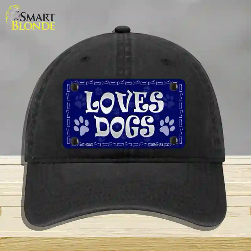 Loves Dogs Novelty License Plate Hat Unconstructed Cotton / Black