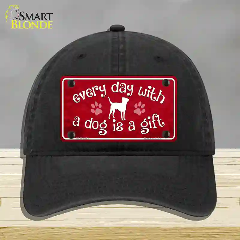 Dog Is A Gift Novelty License Plate Hat Unconstructed Cotton / Black