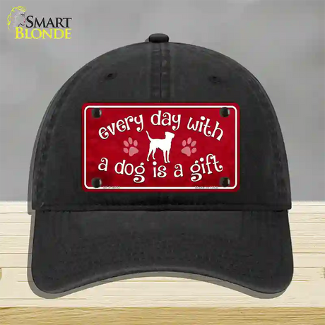 Dog Is A Gift Novelty License Plate Hat Unconstructed Cotton / Black