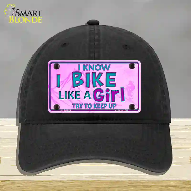 Bike Like A Girl Pink Novelty License Plate Hat Unconstructed Cotton / Black