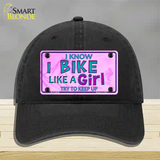 Bike Like A Girl Pink Novelty License Plate Hat Unconstructed Cotton / Black