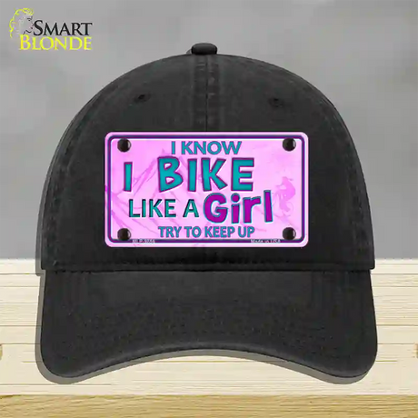 Bike Like A Girl Pink Novelty License Plate Hat Unconstructed Cotton / Black