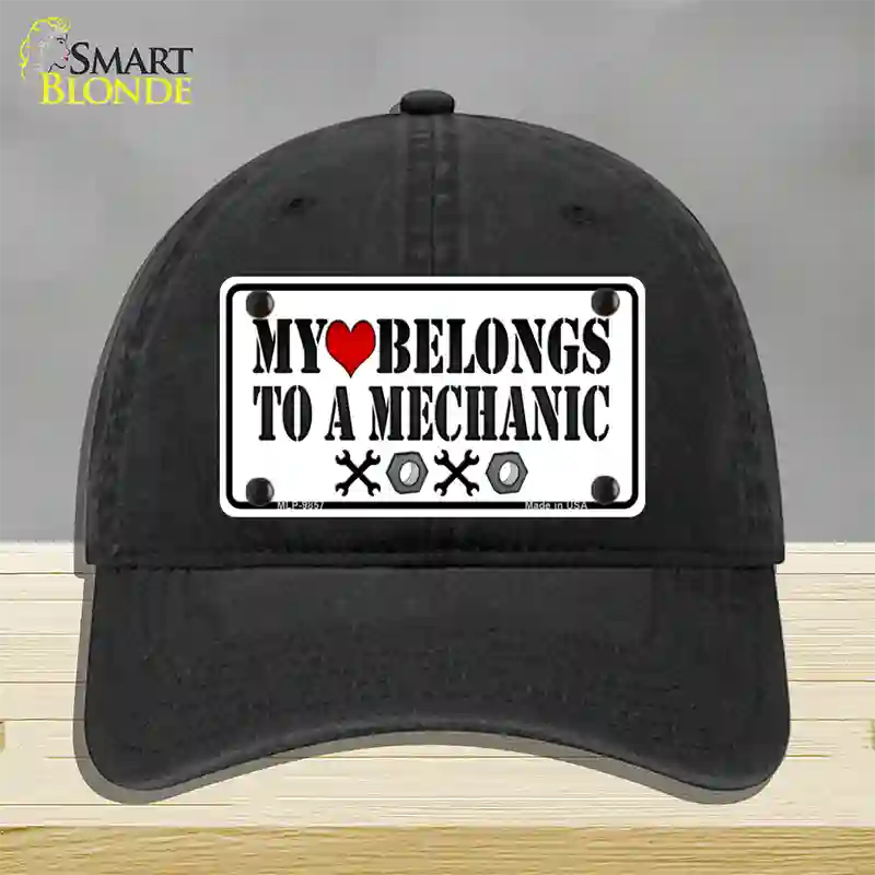 Heart Belongs To Mechanic Novelty License Plate Hat Unconstructed Cotton / Black