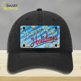 Happy Holidays Blue Novelty License Plate Hat Unconstructed Cotton / Black