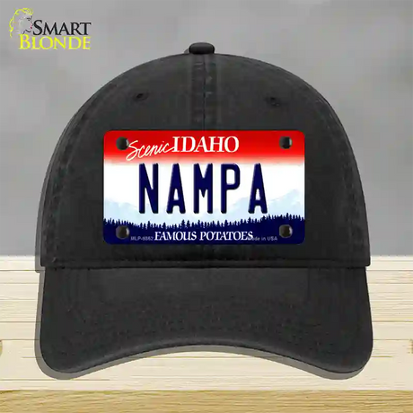 Nampa Idaho Novelty License Plate Hat Unconstructed Cotton / Black