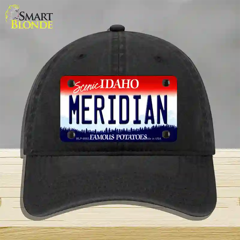 Meridian Idaho Novelty License Plate Hat Unconstructed Cotton / Black