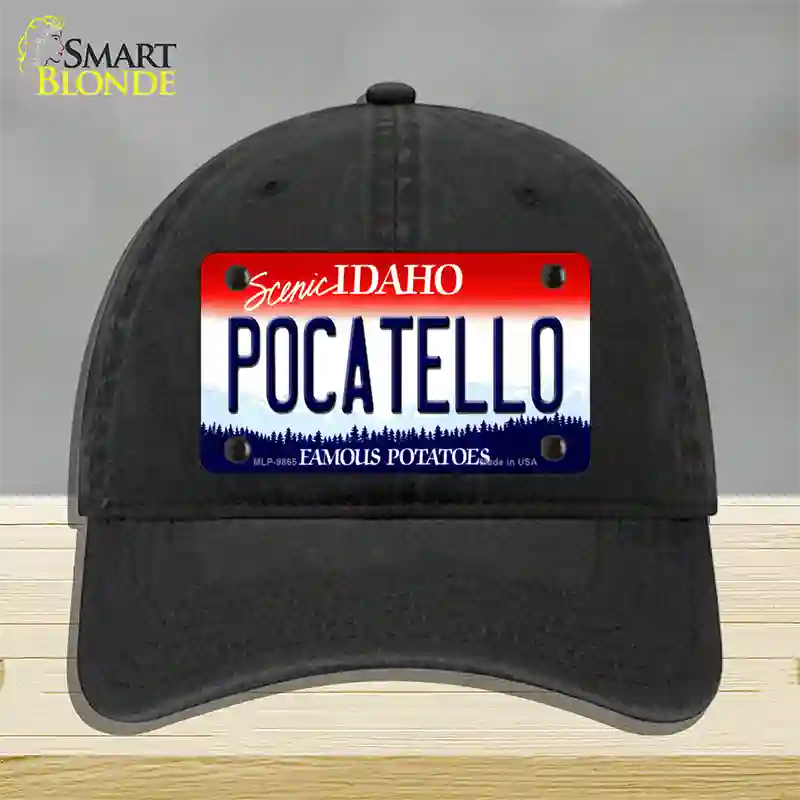 Pocatello Idaho Novelty License Plate Hat Unconstructed Cotton / Black