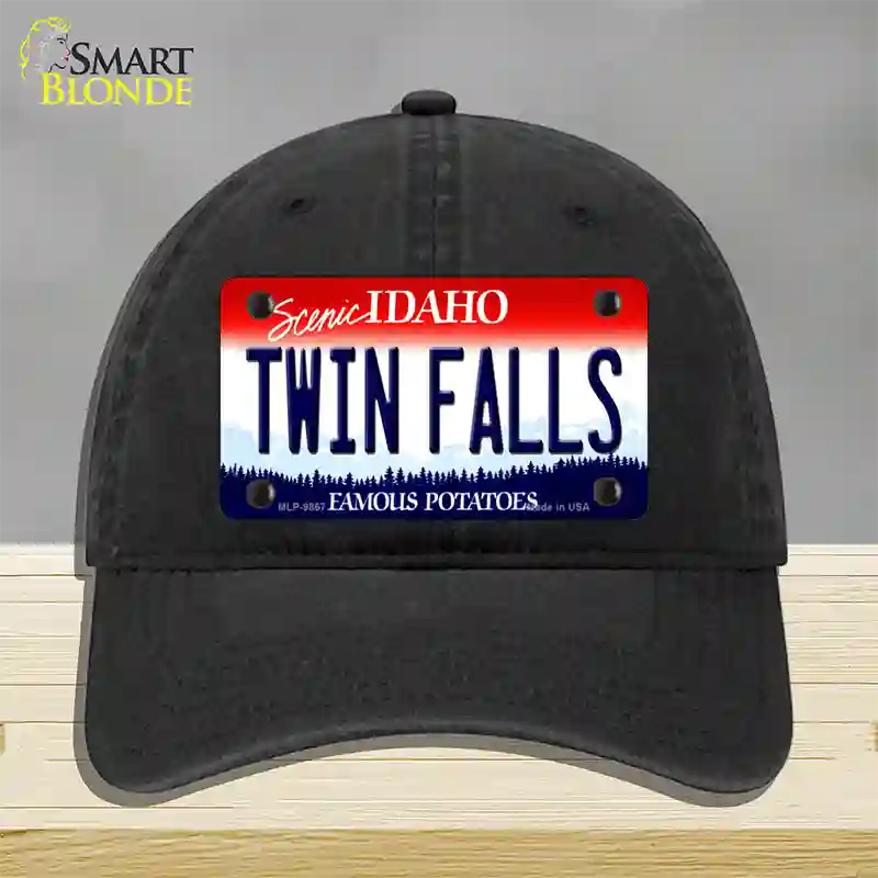 Twin Falls Idaho Novelty License Plate Hat Unconstructed Cotton / Black