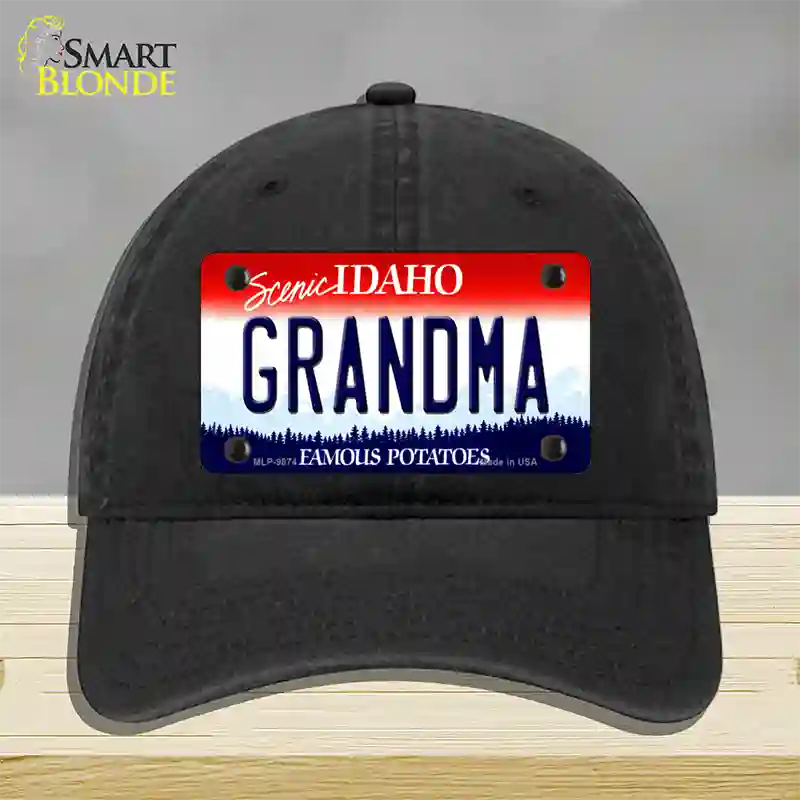 Grandma Idaho Novelty License Plate Hat Unconstructed Cotton / Black