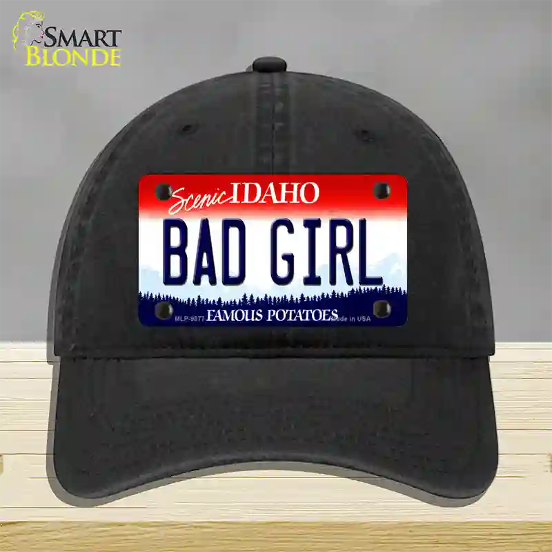 Bad Girl Idaho Novelty License Plate Hat Unconstructed Cotton / Black