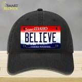 Believe Idaho Novelty License Plate Hat Unconstructed Cotton / Black