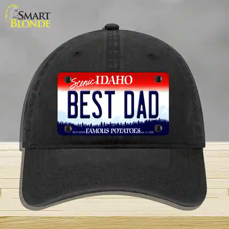 Best Dad Idaho Novelty License Plate Hat Unconstructed Cotton / Black