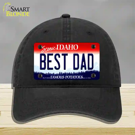 Best Dad Idaho Novelty License Plate Hat Unconstructed Cotton / Black