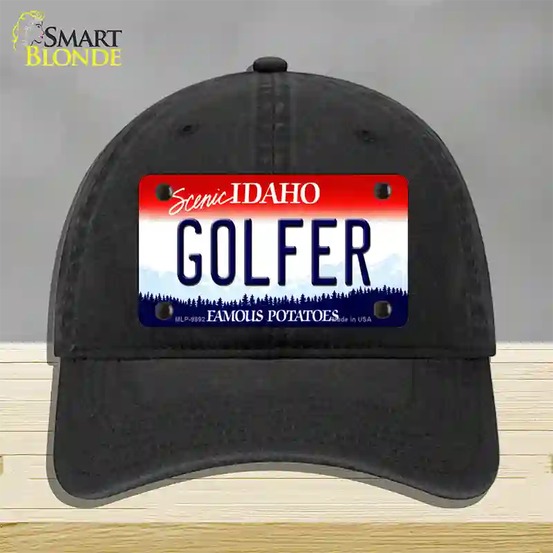 Golfer Idaho Novelty License Plate Hat Unconstructed Cotton / Black