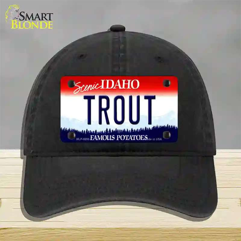 Trout Idaho Novelty License Plate Hat Unconstructed Cotton / Black