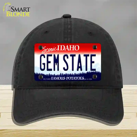 Gem State Idaho Novelty License Plate Hat Unconstructed Cotton / Black