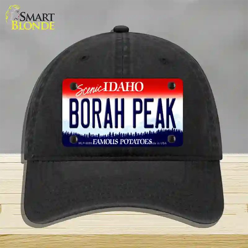 Borah Peak Idaho Novelty License Plate Hat Unconstructed Cotton / Black