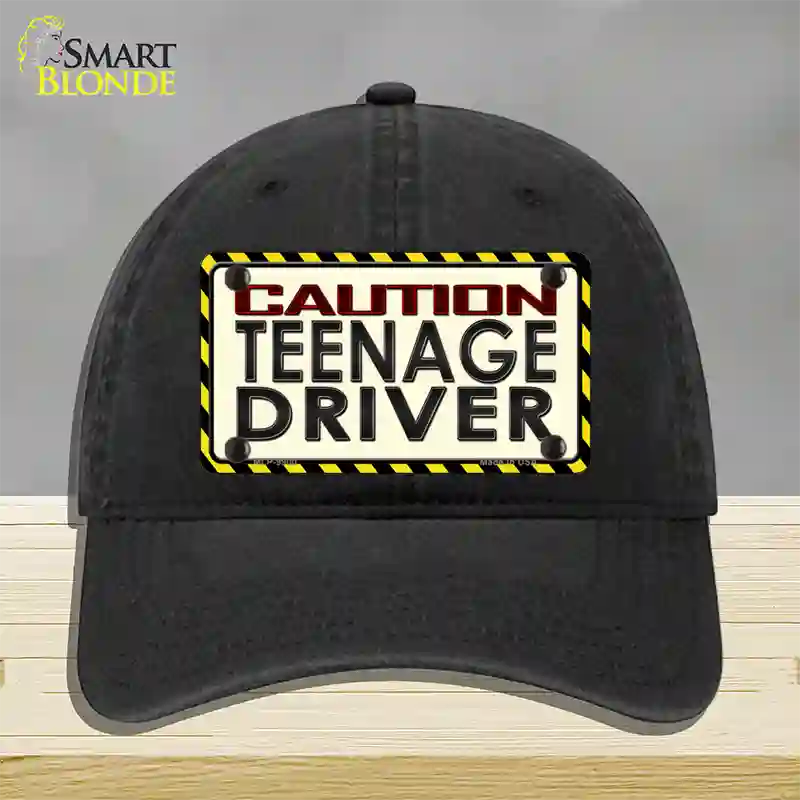 Caution Teenage Driver Novelty License Plate Hat Unconstructed Cotton / Black