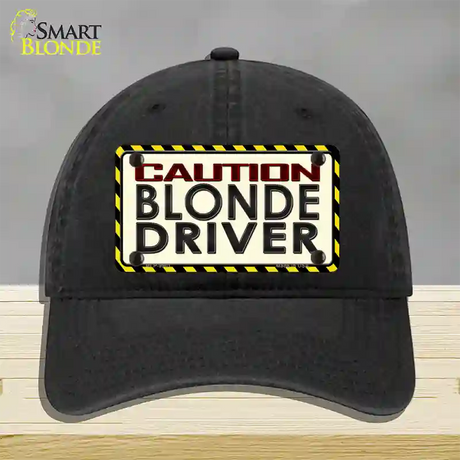 Caution Blonde Driver Novelty License Plate Hat Unconstructed Cotton / Black