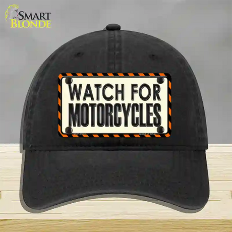 Watch For Motorcycle Novelty License Plate Hat Unconstructed Cotton / Black