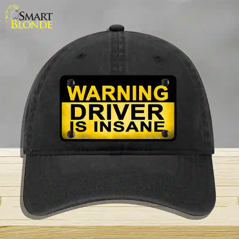 Warning Driver Insane Novelty License Plate Hat Unconstructed Cotton / Black