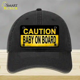 Caution Baby On Board Novelty License Plate Hat Unconstructed Cotton / Black