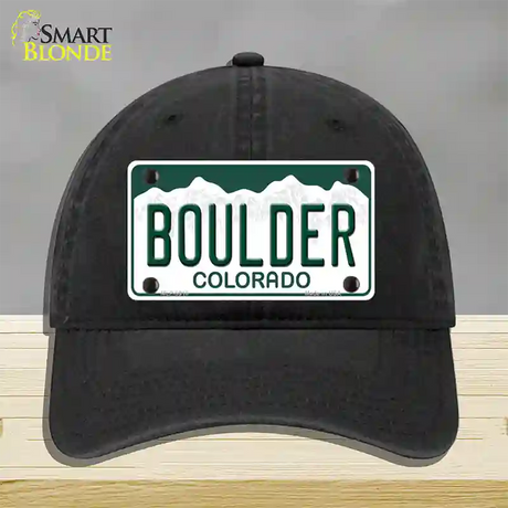 Boulder Colorado Novelty License Plate Hat Unconstructed Cotton / Black