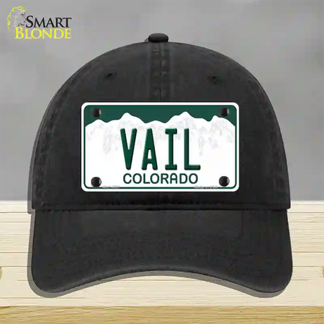 Vail Colorado Novelty License Plate Hat Unconstructed Cotton / Black