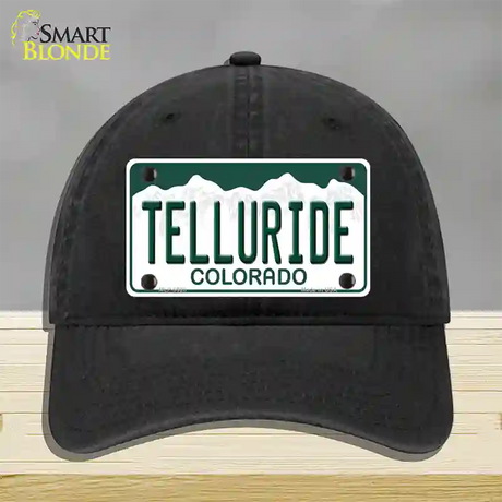 Telluride Colorado Novelty License Plate Hat Unconstructed Cotton / Black