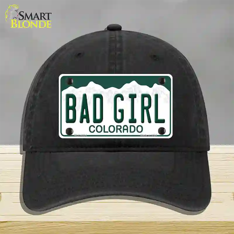 Bad Girl Colorado Novelty License Plate Hat Unconstructed Cotton / Black