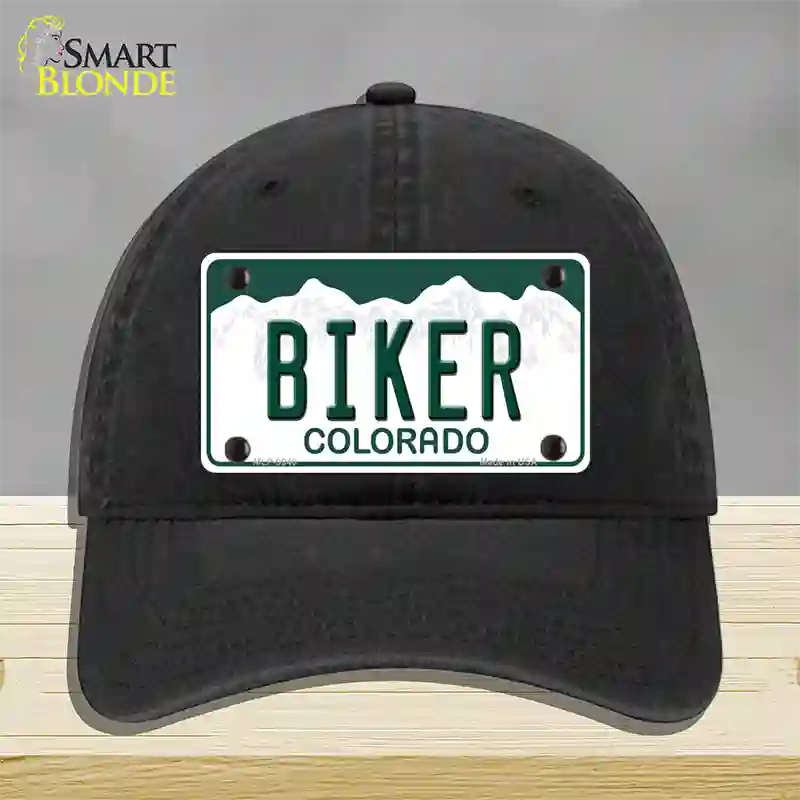 Biker Colorado Novelty License Plate Hat Unconstructed Cotton / Black