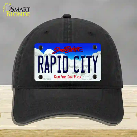 Rapid City South Dakota Novelty License Plate Hat Unconstructed Cotton / Black