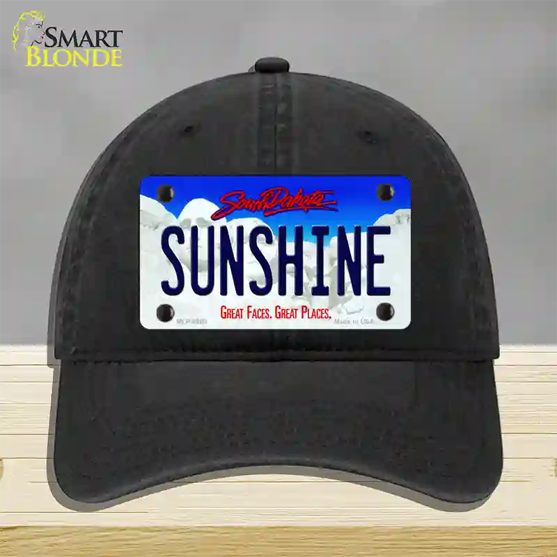 Sunshine South Dakota Novelty License Plate Hat Unconstructed Cotton / Black