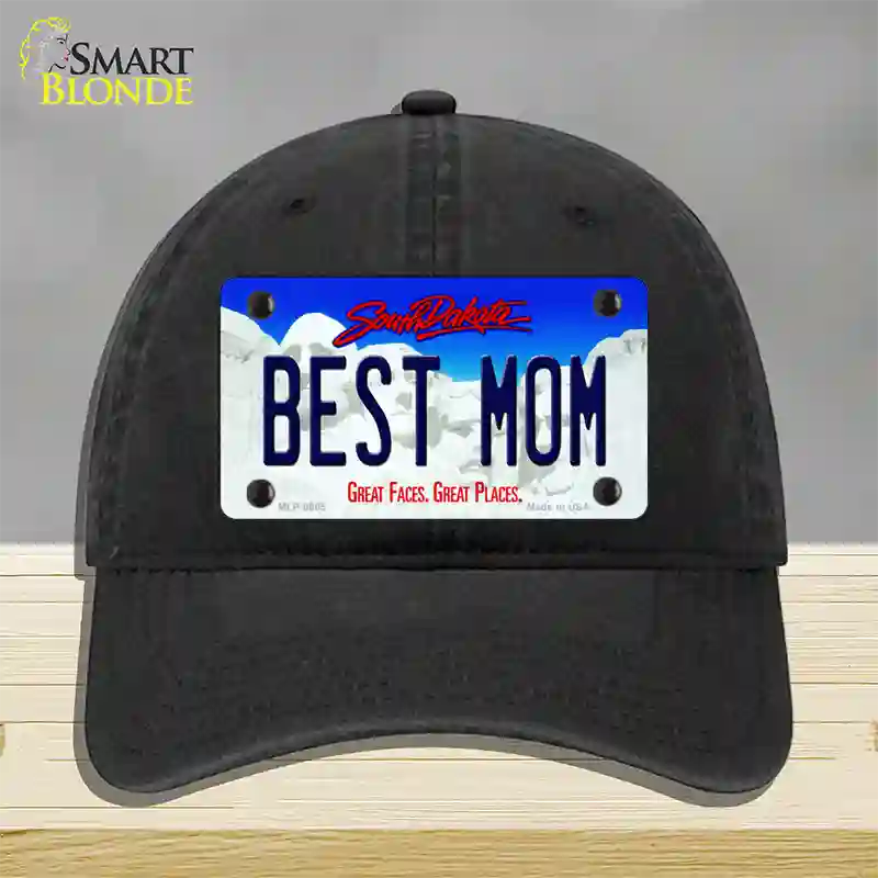 Best Mom South Dakota Novelty License Plate Hat Unconstructed Cotton / Black