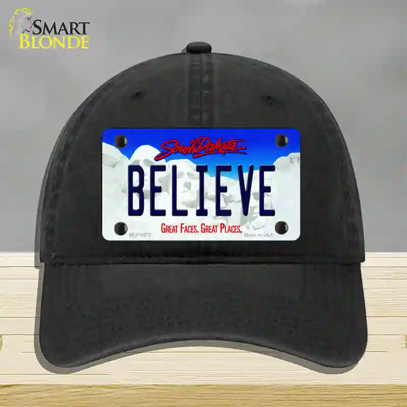 Believe South Dakota Novelty License Plate Hat Unconstructed Cotton / Black