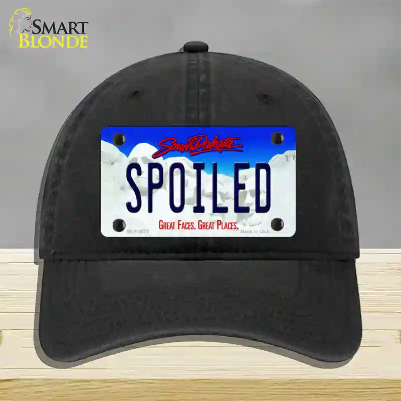 Spoiled South Dakota Novelty License Plate Hat Unconstructed Cotton / Black