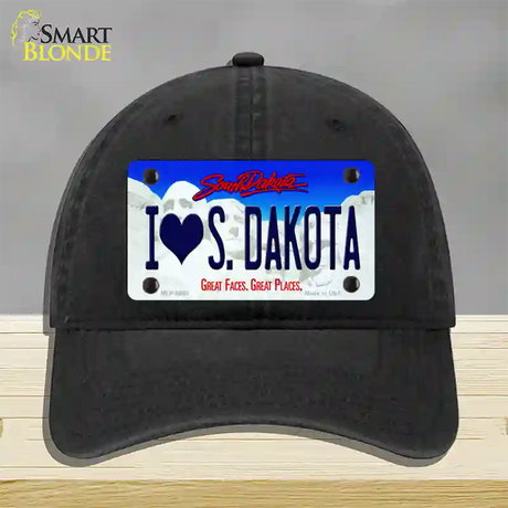 I Love South Dakota Novelty License Plate Hat Unconstructed Cotton / Black