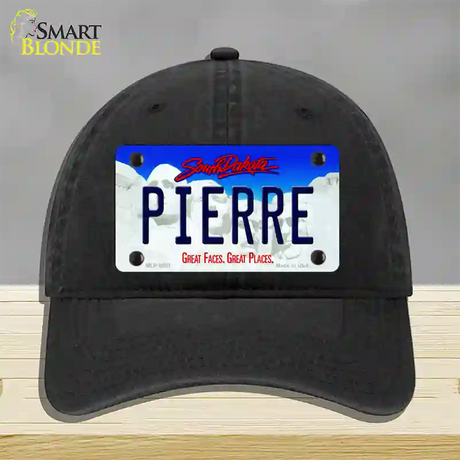 Pierre South Dakota Novelty License Plate Hat Unconstructed Cotton / Black