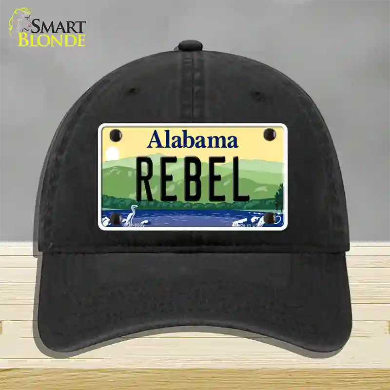 Rebel Alabama Novelty License Plate Hat Unconstructed Cotton / Black