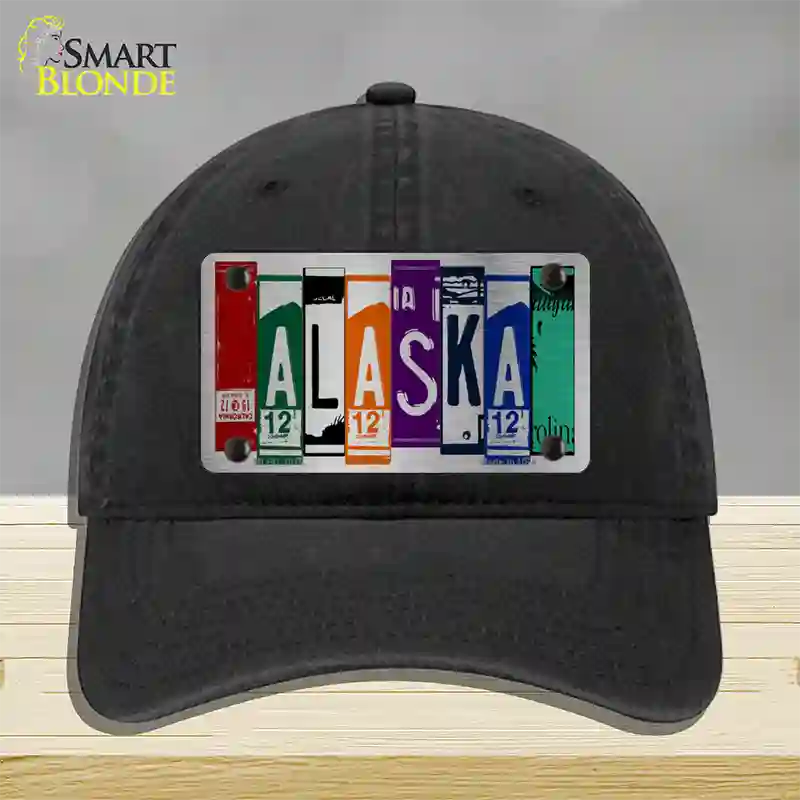 Alaska License Plate Art Novelty License Plate Hat Unconstructed Cotton / Black